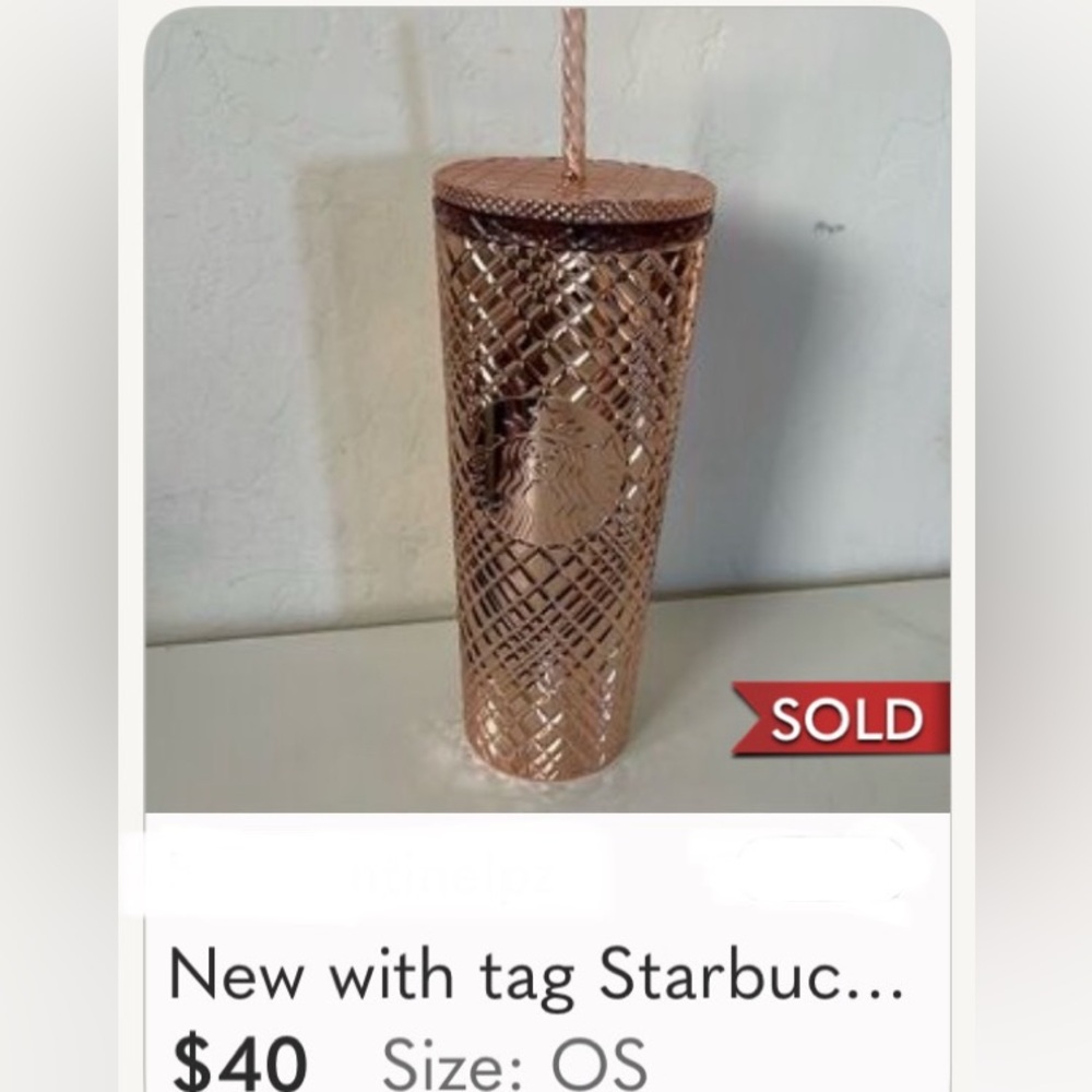 NEW 2018 RARE Starbucks Rose Gold glitter top 24oz Venti stainless Steel tumbler - Picture 17 of 17